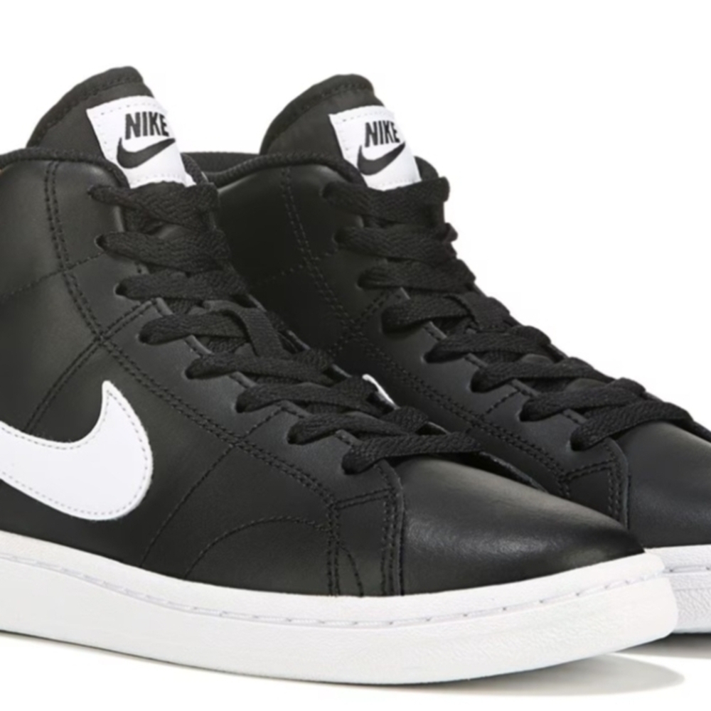 Nike Black and White High-Top Sneakers with Leather Finish